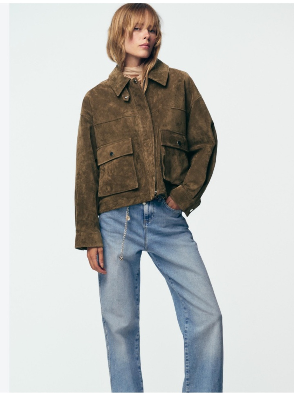 Zara NWT 100% genuine leather suede jacket brown Small 8073/253